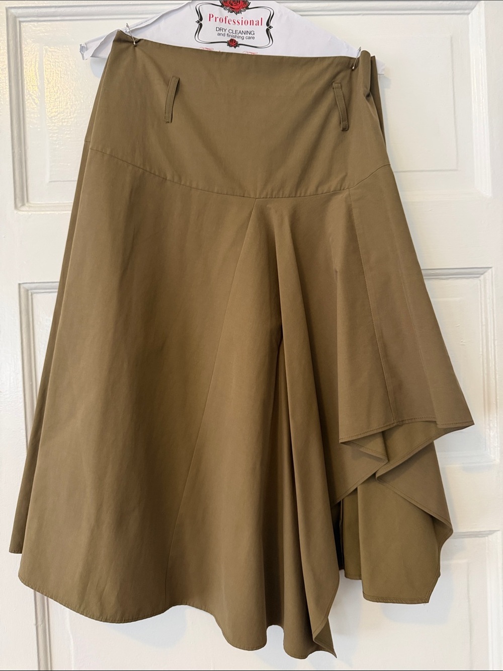 Zara Olive Asymmetrical Midi Skirt